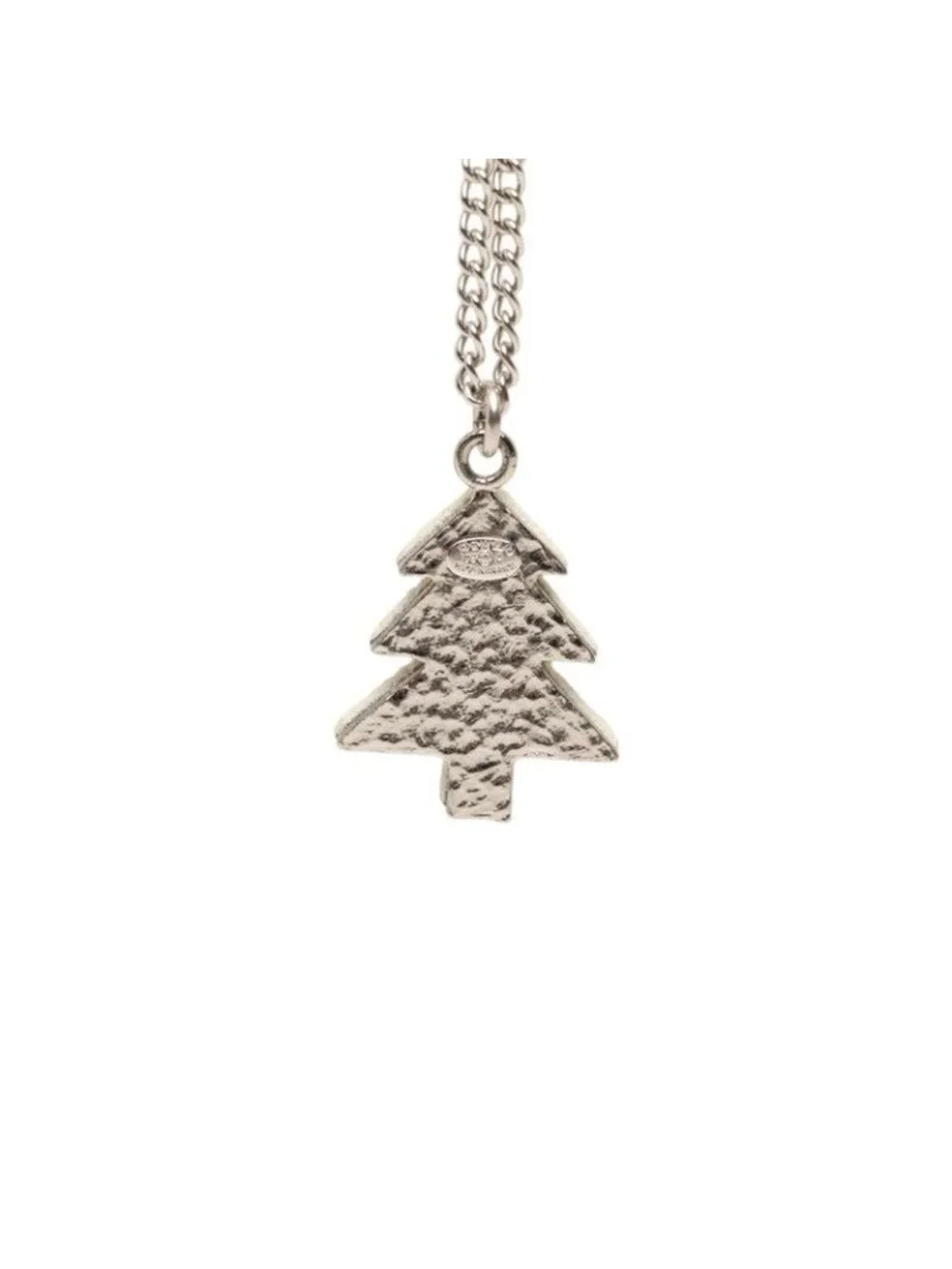 Chanel CC Logo Christmas Tree Motif Necklace Silver White Metal